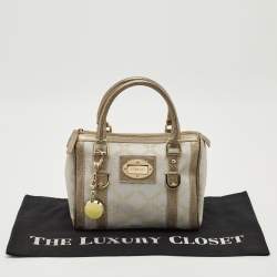 Pre Owned Versace Grey/Metallic Beige Jacquard Canvas and Leather Satchel