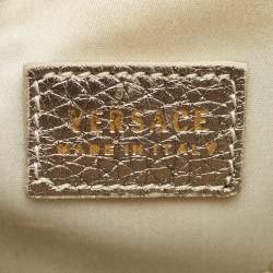 Pre Owned Versace Grey/Metallic Beige Jacquard Canvas and Leather Satchel