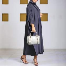 Pre Owned Versace Grey/Metallic Beige Jacquard Canvas and Leather Satchel