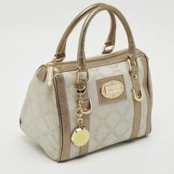 Pre Owned Versace Grey/Metallic Beige Jacquard Canvas and Leather Satchel