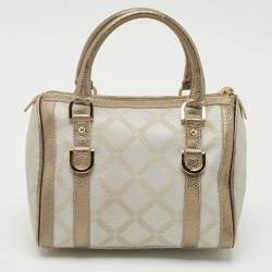Pre Owned Versace Grey/Metallic Beige Jacquard Canvas and Leather Satchel