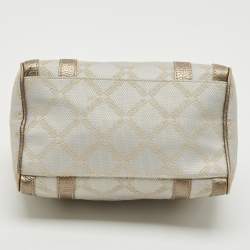 Pre Owned Versace Grey/Metallic Beige Jacquard Canvas and Leather Satchel