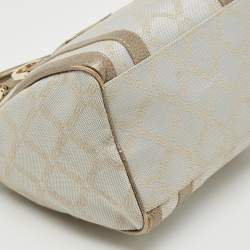 Pre Owned Versace Grey/Metallic Beige Jacquard Canvas and Leather Satchel