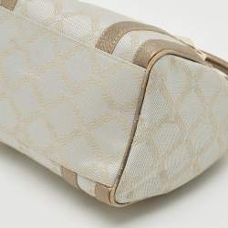 Pre Owned Versace Grey/Metallic Beige Jacquard Canvas and Leather Satchel