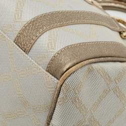 Pre Owned Versace Grey/Metallic Beige Jacquard Canvas and Leather Satchel