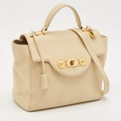 Versace Cream Leather Medusa Top Handle Bag