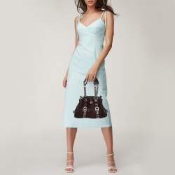 Versace Burgundy Calf Hair and Patent Leather Madonna Satchel