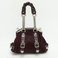 Versace Burgundy Calf Hair and Patent Leather Madonna Satchel
