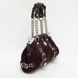 Versace Burgundy Calf Hair and Patent Leather Madonna Satchel