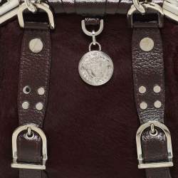 Versace Burgundy Calf Hair and Patent Leather Madonna Satchel