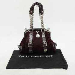 Versace Burgundy Calf Hair and Patent Leather Madonna Satchel