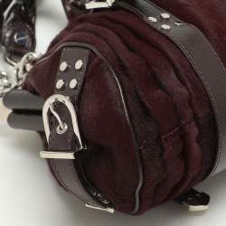 Versace Burgundy Calf Hair and Patent Leather Madonna Satchel