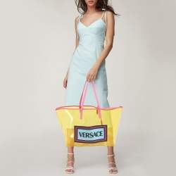 Versace Yellow/Pink Clear PVC Logo Tote