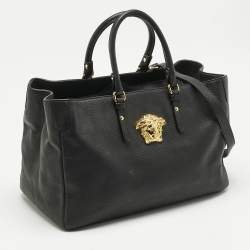 Versace Black Leather La Medusa Shopper Tote