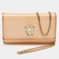 Pre Owned Versace Peach Patent Leather Medusa Chain Shoulder Bag