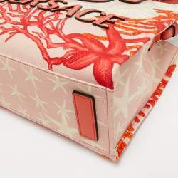 Pre Owned Versace Coral Underwater Barocco Canvas and Leather Small La Medusa Tote