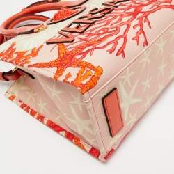 Pre Owned Versace Coral Underwater Barocco Canvas and Leather Small La Medusa Tote