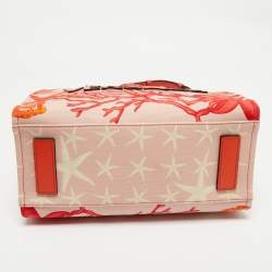 Pre Owned Versace Coral Underwater Barocco Canvas and Leather Small La Medusa Tote