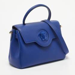 Pre Owned Versace Blue Leather La Medusa Top Handle Bag