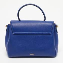 Pre Owned Versace Blue Leather La Medusa Top Handle Bag