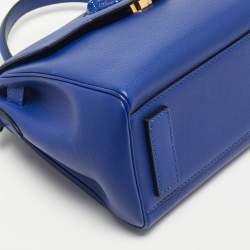 Pre Owned Versace Blue Leather La Medusa Top Handle Bag