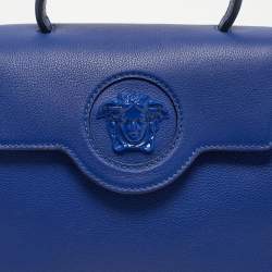 Pre Owned Versace Blue Leather La Medusa Top Handle Bag