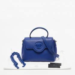 Pre Owned Versace Blue Leather La Medusa Top Handle Bag