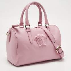 Pre Owned Versace Pink Leather Medusa Boston Bag