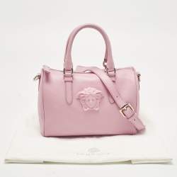Pre Owned Versace Pink Leather Medusa Boston Bag