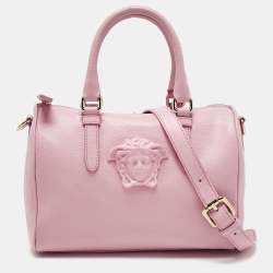 Pre Owned Versace Pink Leather Medusa Boston Bag