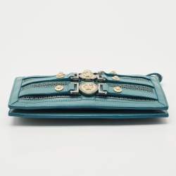 Pre Owned Versace Stone Blue Leather Medusa Wristlet Pouch