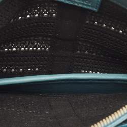 Pre Owned Versace Stone Blue Leather Medusa Wristlet Pouch