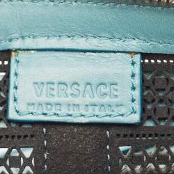 Pre Owned Versace Stone Blue Leather Medusa Wristlet Pouch
