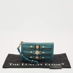 Pre Owned Versace Stone Blue Leather Medusa Wristlet Pouch