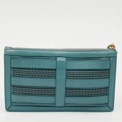 Pre Owned Versace Stone Blue Leather Medusa Wristlet Pouch