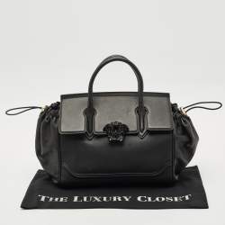 Pre Owned Versace Black Leather Drawstring Empire Palazzo Tote