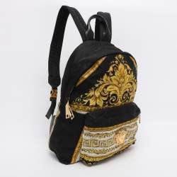 Pre Owned Versace Black/Yellow Medusa Print Nylon and Leather Backpack
