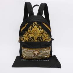Pre Owned Versace Black/Yellow Medusa Print Nylon and Leather Backpack