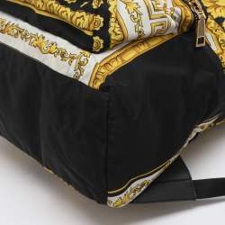 Pre Owned Versace Black/Yellow Medusa Print Nylon and Leather Backpack