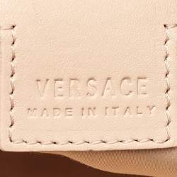 Pre Owned Versace Black/Beige Medusa Print Fabric and Patent Leather Front Pocket Tote