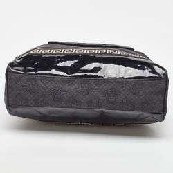 Pre Owned Versace Black/Beige Medusa Print Fabric and Patent Leather Front Pocket Tote