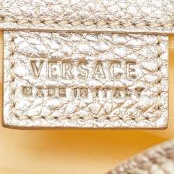 Pre Owned Versace Beige/Metallic Signature Canvas and Leather Double Pocket Flap Bag