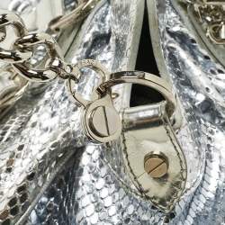 Pre Owned Versace Bluish Silver Python Frame Satchel