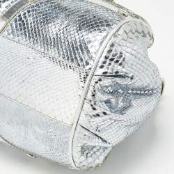 Pre Owned Versace Bluish Silver Python Frame Satchel