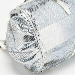 Pre Owned Versace Bluish Silver Python Frame Satchel