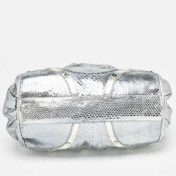 Pre Owned Versace Bluish Silver Python Frame Satchel