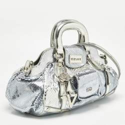 Pre Owned Versace Bluish Silver Python Frame Satchel