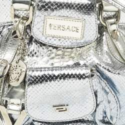 Pre Owned Versace Bluish Silver Python Frame Satchel