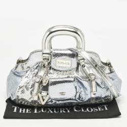 Pre Owned Versace Bluish Silver Python Frame Satchel
