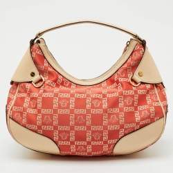 Pre Owned Versace Beige/Orange Signature Canvas and Leather Medusa Repeat Hobo